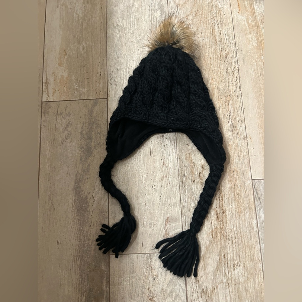 Black Knit Women's Winter Hat with Tassels